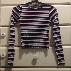 Cropped striped lettuce hem long sleeve shirt